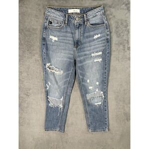 KanCan Jeans Womens 1/24 Blue Medium Wash Bobbie Ultra High Rise Straight Ripped